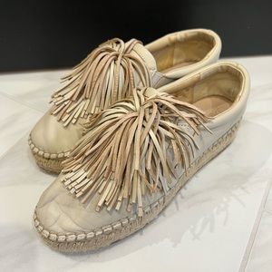 J/Slides Aria Fringe Slip-On Platform Sneakers Tan (size 9)
